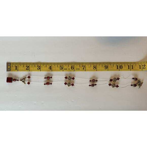 Vintage Look Gold Bronze Tone Red Glass Drop Beads Necklace, Handmade NEW - Picture 8 of 8